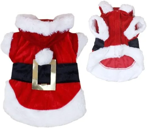 Vista 6 de Idepet Disfraz de Papá Noel para perro, ropa de Navidad para mascotas, abrigo con capucha de invierno para Chihuahua, Yorkshire Poodle (XS)