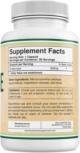 Vista 3 de Double Wood Supplements D Manosa 500mg Cápsulas, 90