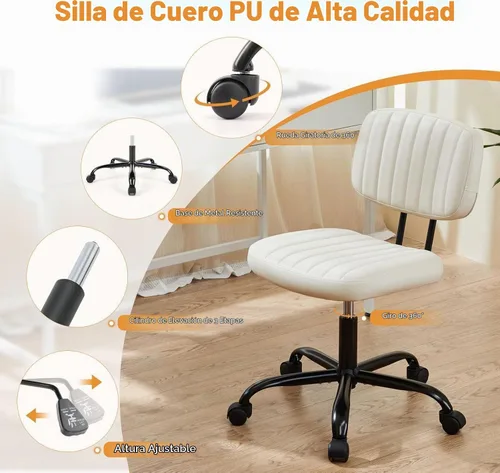 Vista 5 de Simple Deluxe Silla de escritorio pequeña, silla de oficina sin brazos con ruedas, de piel sintética, cómoda para computadora, giratoria, sin brazos
