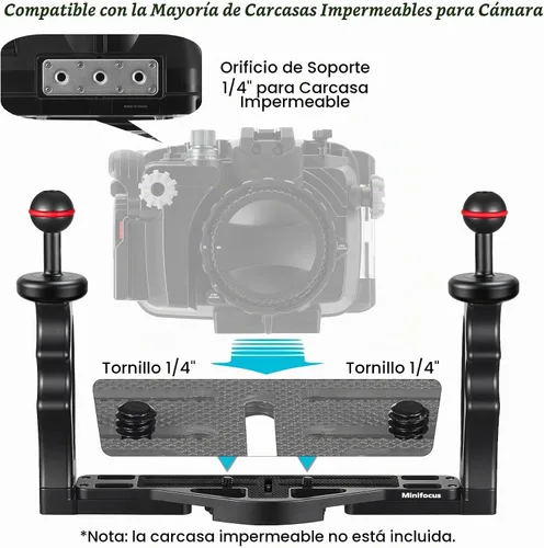 Vista 2 de MINIFOCUS Soporte de bandeja para mango de cámara subacuática, soporte estabilizador de video de aleación de aluminio extensible con soporte