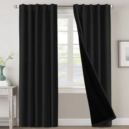 Vista 83 de H.VERSAILTEX Cortinas 100% opacas para dormitorio con forro negro, cortinas de oscurecimiento de habitación completa, con aislamiento térmico