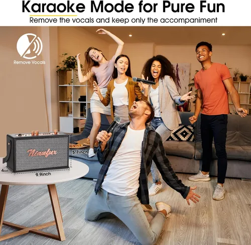 Vista 8 de Máquina de karaoke, altavoz de diseño retro con 2 micrófonos inalámbricos para adultos y niños, sistema de karaoke portátil para fiesta en casa