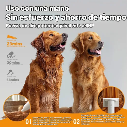 Vista 3 de Kit de aseo 2 en 1 para secador de pelo de perro y cepillo de aseo profesional para peinado de pelo de perro encrespado, 1.21 libras, mango ligero