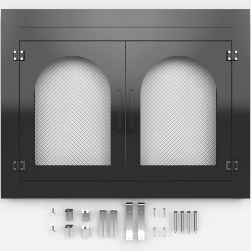 Vista 9 de TOCRETOARE Puerta de chimenea, puertas de lugares de fuego con pantalla y decoración de vidrio, protector de malla de hierro para chimeneas