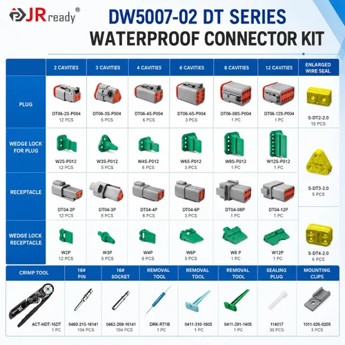 Vista 8 de JRready DW5007-02 - Kit de conectores Deutsch, conectores eléctricos automotrices DT de 2, 3, 4, 6, 8 y 12 pines, herramienta de crimpado Deutsch