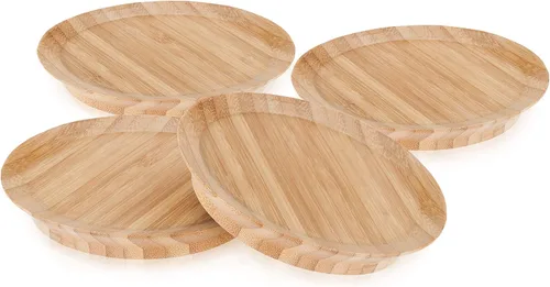 Vista 7 de True Platos de aperitivo de vidrio de bambú, cubiertas para tazas, cubiertas de madera para copas de vino, platos de cóctel para vino, accesorios