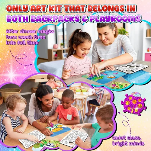 Vista 4 de sinceroduct Kit de arte de aluminio para niños, arte y manualidades para niños de 4 a 8 años, suministros de juguetes de viaje, calcomanías