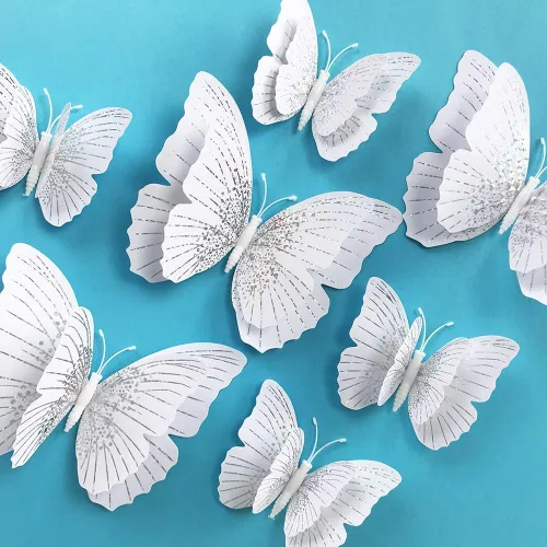 Vista 3 de 24 calcomanías de mariposa con goma de mascar de esponja e imanes, calcomanías de pared de mariposa extraíbles de cristal blanco para decoración