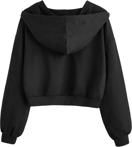 Vista 2 de Verdusa - Sudadera corta con capucha de manga larga para mujer con hombros caídos y cordón