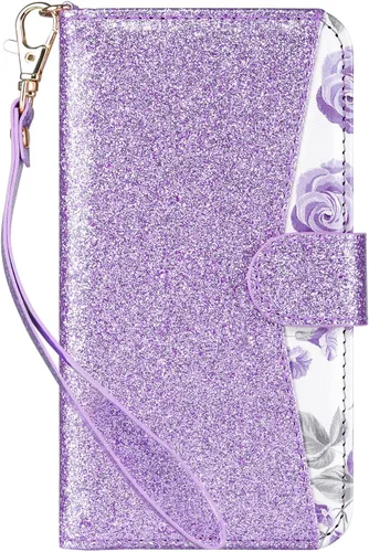 Vista 10 de ULAK Funda tipo cartera para iPhone SE (2022)/SE (2020)/8/7, tarjetero con Brillo