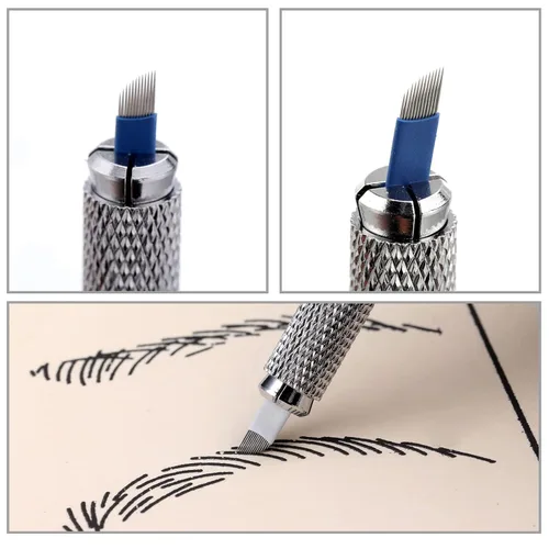 Vista 7 de Charme Princesse Kit de bolígrafo Microblading de doble cara, kit de bolígrafo manual con 20 agujas de pigmento para práctica de cejas, regla