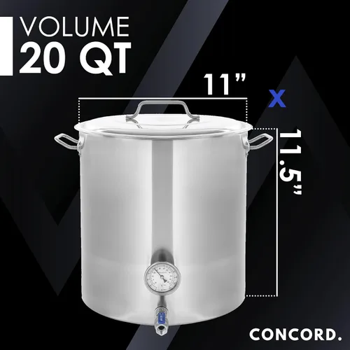 Vista 6 de CONCORD - Olla de acero inoxidable para preparar cerveza casera (accesorios sin agua) (20 cuartos de galón/5 galones)