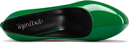 Vista 16 de TNYNFBEB Zapatos de tacón de plataforma alta para mujer, con puntera redonda, sin cordones, básicas, clásicas, de 5.5 pulgadas