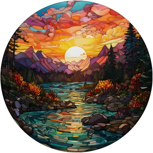 Vista 3 de Puesta de sol vidrieras mosaico paisaje escena PopSockets intercambiable PopGrip