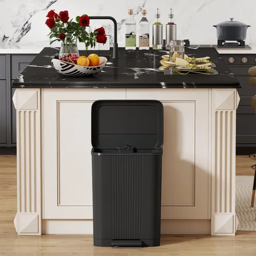 Vista 7 de Basurero de cocina de 13 galones/50 litros, tapa silenciosa de cierre suave con pedal de pie, acero inoxidable y diseño de plástico para el hogar
