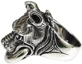 Vista 2 de Bikerringshop Anillo de cabeza de perro Pitbull de plata de ley