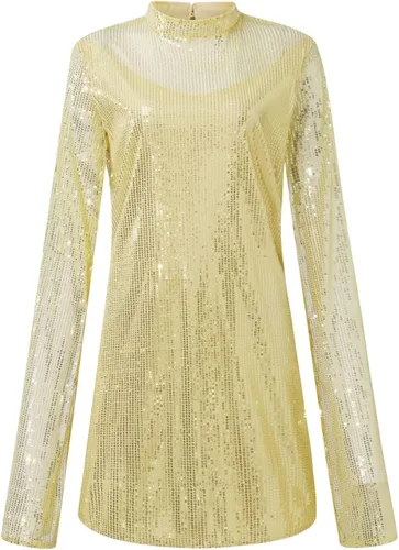 Vista 3 de CocktailDress PromDress Fashion Sexy Solid Stand Collar Sequin Loose Cloak Sleeve Dress New Years Eve Outfit