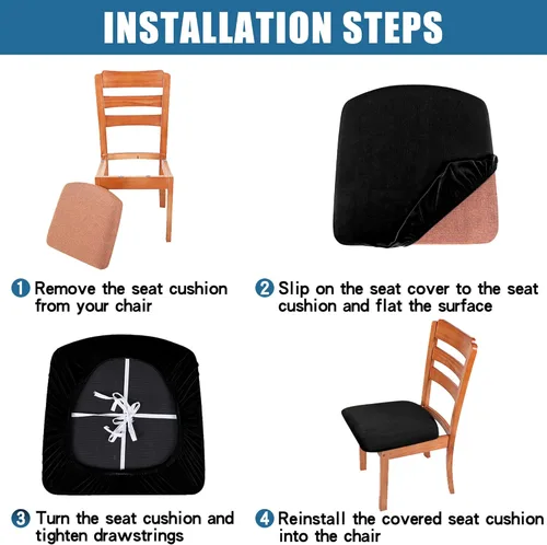 Vista 7 de Smiry - Fundas de asiento de terciopelo para silla de comedor, juego de 2, ajuste elástico, extraíbles y lavables, fundas protectoras de cojín
