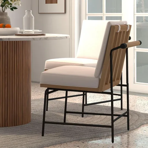 Vista 7 de LukeAlon Juego de 2 sillas de comedor de poliuretano con respaldo cuadrado Beige