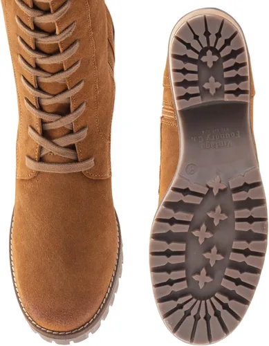 Vista 4 de Vintage Foundry Co. Women's Naomi Handmade Mid Calf Boots w Adjustable Single Strap Laces Full Side Zipper Lug Sole Platform Casual Motorcycle