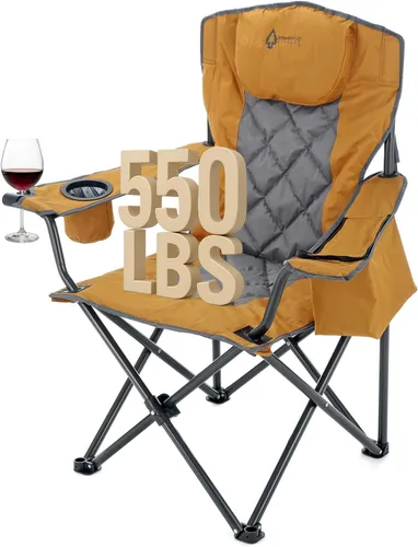 Vista 21 de ARROWHEAD OUTDOOR Silla plegable portátil de lujo para campamento con reposacabezas, portavasos y vidrio, enfriador de 6 latas, bolsa de transporte