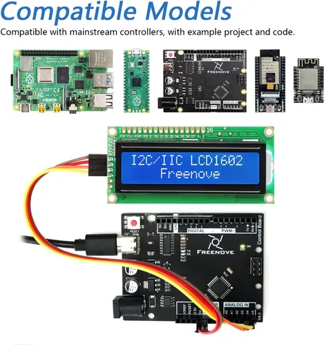 Vista 4 de Freenove Módulo I2C IIC LCD 1602, nuevo tipo TWI Serial 16x2, compatible con Arduino Raspberry Pi Pico ESP32 ESP8266