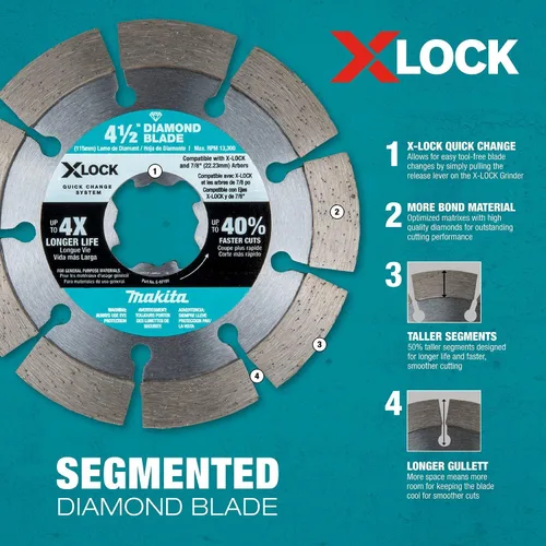Vista 3 de Makita E-07200 X-Lock 4-1/2" Hoja de diamante segmentada para corte de mampostería, 2/pk