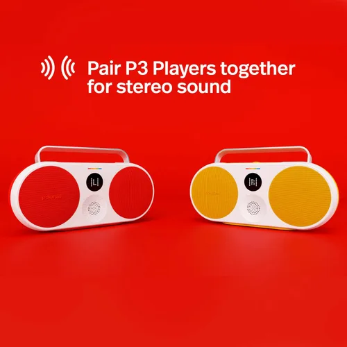 Vista 6 de Polaroid Reproductor de música P3 (rojo) - Altavoz Bluetooth inalámbrico Boombox retro-Futurista recargable con emparejamiento estéreo dual