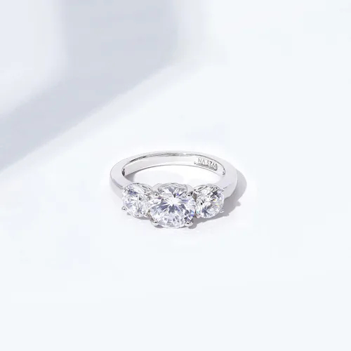 Vista 6 de Tienda Collection Platinum or Gold Plated Sterling Silver Round 3-Stone Ring made with Infinite Elements Cubic Zirconia