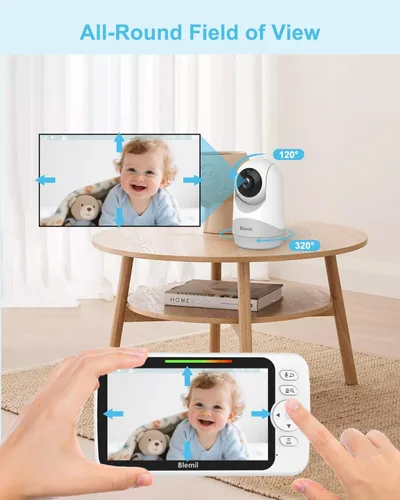 Vista 3 de Blemil Monitor de Bebé con Video Mejorado con Cámara y Audio, Pantalla Grande de 6", Batería de 35 Horas, Monitor de Bebé Sin WiFi, Cámara Remota