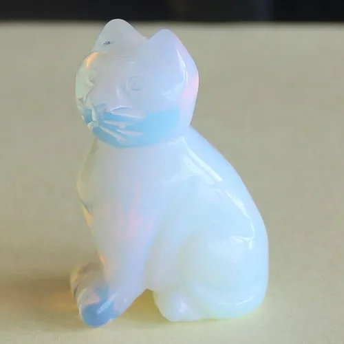 Vista 6 de Figura de gato de cristal mixta tallada a mano de 1.6 pulgadas talla de animal (opalito blanco)