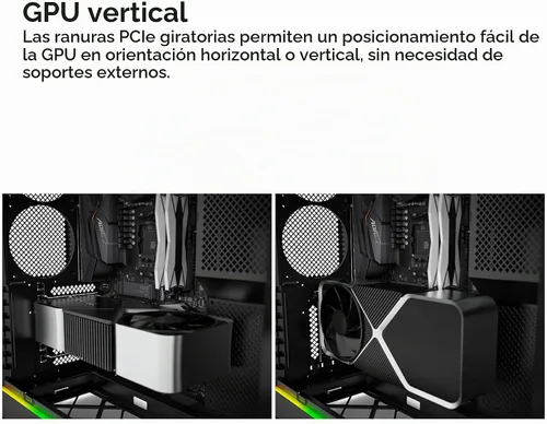 Vista 13 de Caja de PC Montech Serie HS ATX de torre media, PC para juegos, alto flujo de aire, diseño reversible, panel frontal curvo robusto de vidrio