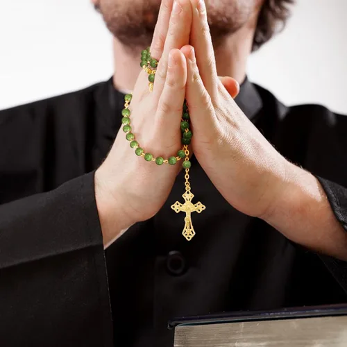 Vista 29 de KOMI Rosario de cuentas católicas para mujer, collar de cuentas de rosario con cruz de crucifijo, perlas de cristal, rosario, rosarios, católicos