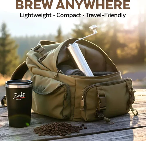 Vista 3 de ZaksCoffee - Molinillo de café manual con núcleo de acero inoxidable, molinillo de café de mano con 11 ajustes ajustables, mango y perilla
