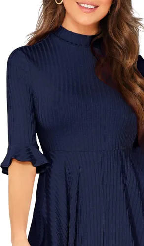Vista 4 de Verdusa - Vestido elegante largo y de punto acanalado con mangas acampanadas para mujer, largo hasta por debajo de las rodillas
