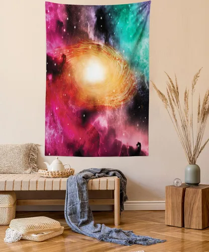 Vista 78 de Ambesonne Tapiz de hongos, atmósfera psicodélica, escena astral estrellada con motivos orientales trippy, decoración de tela para colgar en la pared