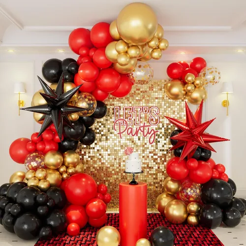 Vista 8 de Kit de arco de guirnalda de globos negros y plateados, 146 globos metálicos plateados y negros con globos plateados de papel de aluminio de estrella