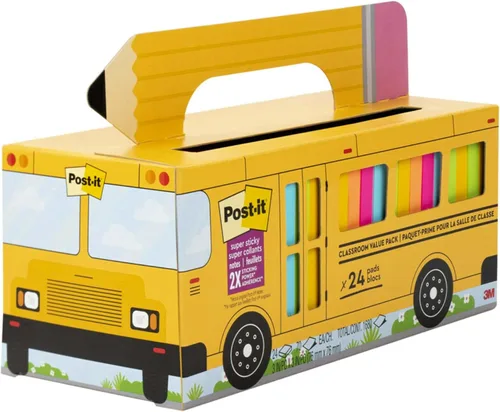 Vista 12 de Post-it Notas Súper Adhesivas Paquete de Valor, 24 Bloques, Conveniente Estuche de Transporte y Almacenamiento de Autobús Escolar, 2X el Poder