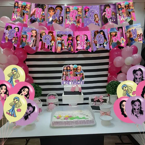 Vista 7 de Decoraciones de fiesta de cumpleaños de niña brat, suministros de fiesta temática de niña mocosa para niños y adultos con pancarta de feliz