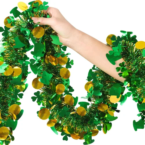 Vista 9 de Decoración de guirnalda del 4 de julio, 50 pies de oropel con purpurina patriótica para árbol, coche, carrito de golf, desfile, flotador, bicicleta