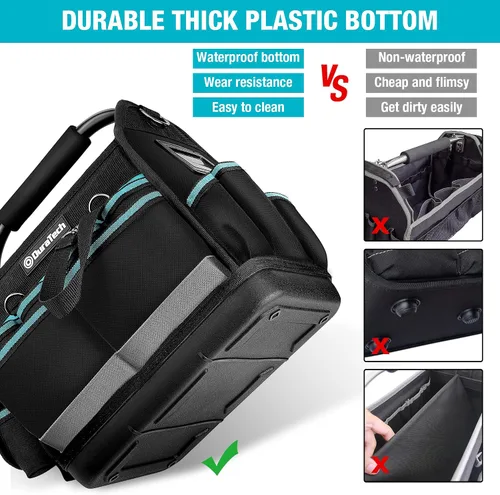 Vista 2 de DURATECH Bolsa de herramientas de 12 pulgadas con fondo duro impermeable, bolsa de herramientas para electricista con mango giratorio, bolsa