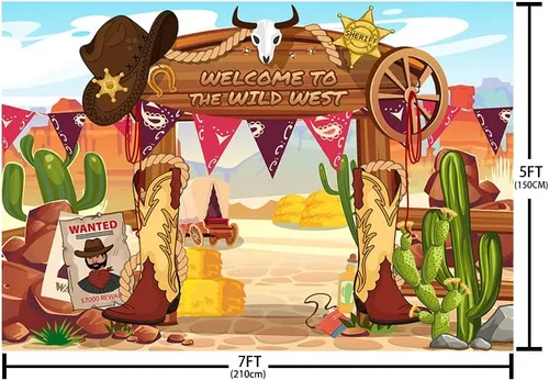 Vista 4 de MEHOFOND Telón de fondo de vaquero del oeste salvaje, tema de vaquero occidental colgante, remolinos de papel de aluminio, decoraciones de fiesta