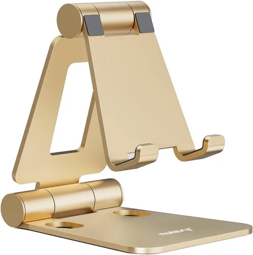 Vista 8 de Nulaxy Soporte plegable doble para teléfono celular, totalmente ajustable, plegable, soporte para teléfono de escritorio, base compatible con iPhone