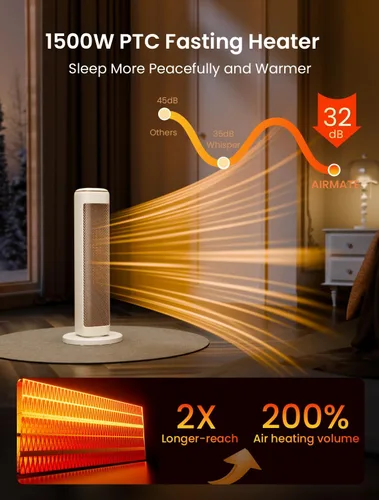 Vista 6 de Calentadores de espacio de 25 pulgadas para uso en interiores, habitaciones grandes, calentadores eléctricos para uso en interiores con termostato