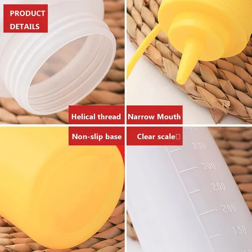 Vista 4 de 3 botellas de plástico rellenables para condimentos de salsa exprimible vacía de 12 onzas, contenedor de almacenamiento de aderezos de ensalada