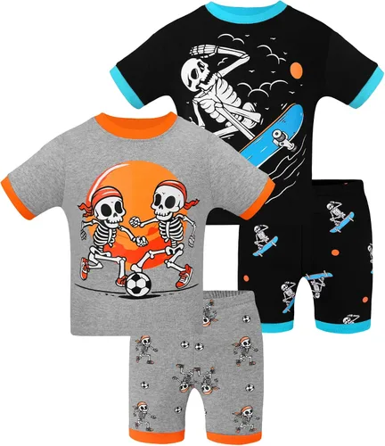 Vista 25 de DAUGHTER QUEEN - Pijama para niños de 4 piezas, conjunto corto 100 % algodón, talla 18 meses-12 años Soft, Breathable, Lightweight, Comfortable