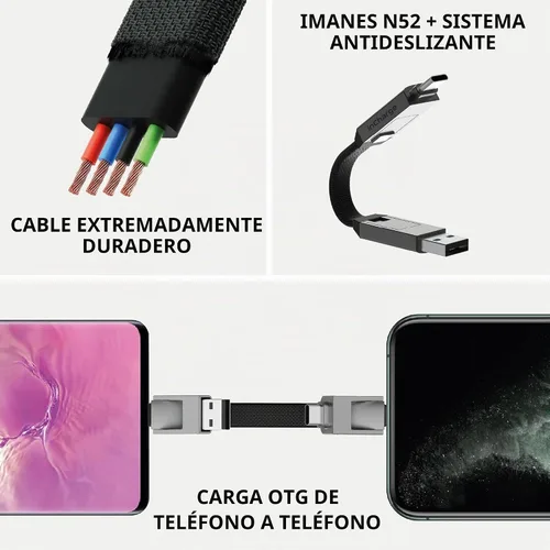 Vista 5 de Rolling Square inCharge 6 - Keychain USB C Cargador de Cable, Cable Lightning y Micro-USB para Smartphone, Cargador Universal de Cable 6 en 1 Dorado