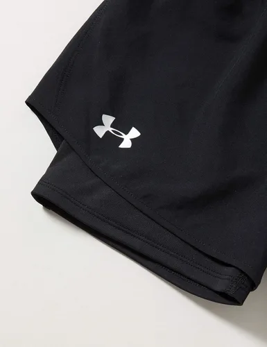 Vista 4 de Under Armour HeatGear Armour - Pantalones cortos 2 en 1 para niñas (niños grandes), negronegroplateado metálico, talla S (8 niños grandes), Negro