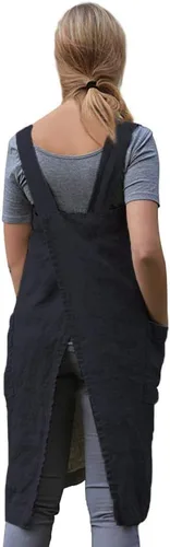 Vista 4 de WROLEM Women's Cross Back Pinafore Apron with Large Pockets Home Kitchen, Restaurant, Coffee house,Cooking Gardening Works