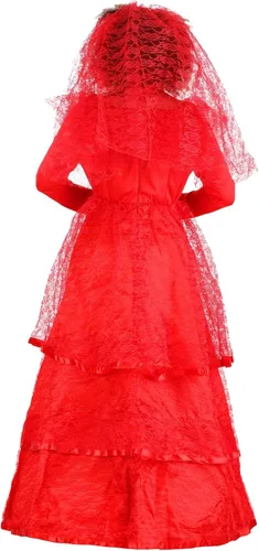 Vista 6 de Vestido de novia gótico rojo adulto para mujer, Novia gótica no-muerta morbosa mortal día de los muertos